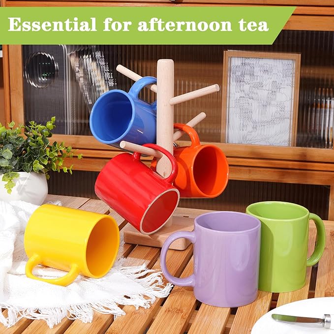 Multi-Coloured Ceramic Mugs Set of 6-11.2 oz / 330ml-Coffee Mugs-Cappuccino-Tea Cups- Hot Chocolate Cups (Warm color, Large)