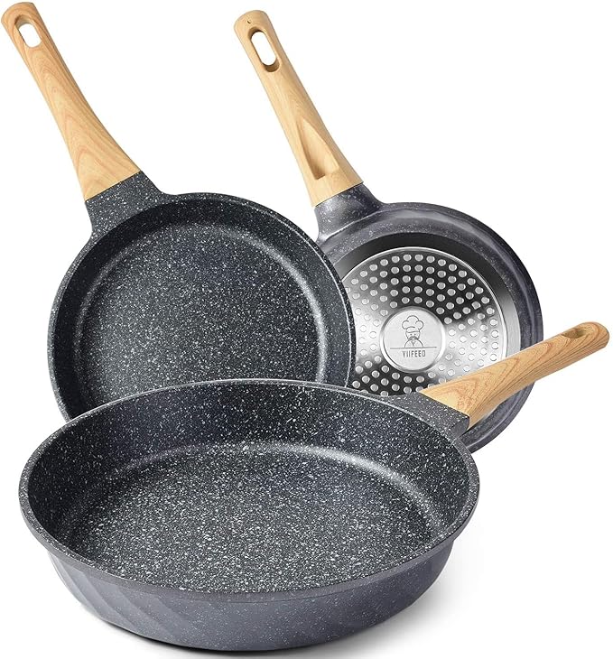 YIIFEEO Frying Pans Nonstick, Induction Frying Pan Set Granite Skillet Pans for Cooking Omelette Pan Cookware Set with Heat-Resistant Handle, Christmas Gift for Women (8" &9.5" &11")
