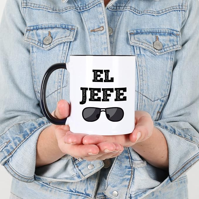 Casitika Mug Idea for Boss. El Jefe 11 oz Coffee Mug. Funny Saying in Spanish for The Bosses. Regalo para Tu Jefe. (Black Handle/Rim)