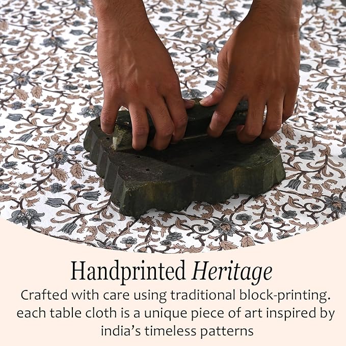 CPC Autumn Vine Tablecloth 100% Cotton 60x90 Inch Indian Block Print Rectangle Table Cover, Table Cloth for Gifting in Weddings, Halloween, Fall, Christmas, Thanksgiving