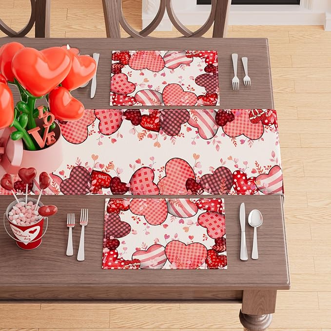 XCHI Love Hearts Valentine's Day Placemats Set of 6 Table Mats for Party Home Kitchen Dining Table Decorations 12x18 Inch