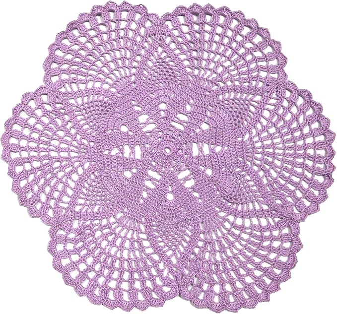 Lace Doily 15.5 inches to 17.5 inches Handmade Crochet Round 6 Petals Flower Placemats Coasters Vintage Doilies Vase Cup Mats (1PC, Light Purple)