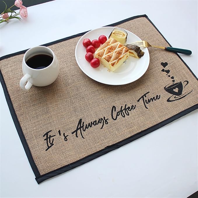 Coffee Bar Mat - Coffee Bar Accessories for Coffee Bar Decor,Decor for Coffee Station Mat - Burlap Placemat with Fabric Backing(E)