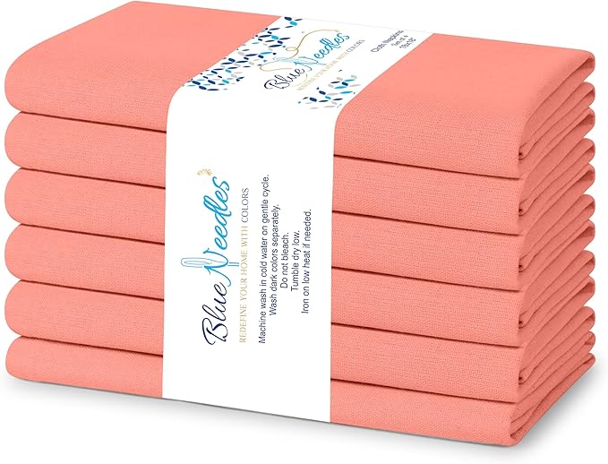 Blue Needles Solid Cloth Napkins Set of 6 Salmon 100% Cotton Dinner Napkins 18x18 inches - Soft, Reusable, Absorbent & Washable Linen, Ideal for Christmas Events, Parties & Everyday Use
