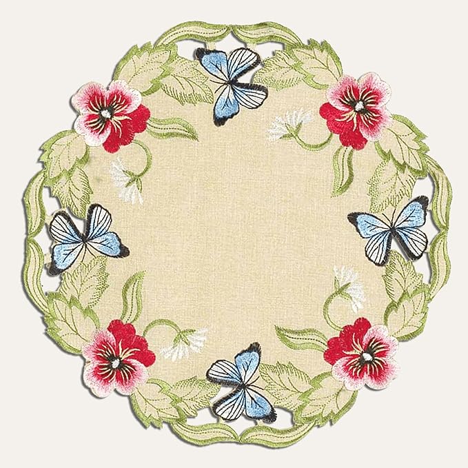 Decozen Set of 8 Doilies for Table, Lace Doilies - Rustic, Crochet, Farmhouse, Kitchen, Round Table Placemats - Valentines Day Decorations - 15 inch Gold Beige, The Maliana Collection