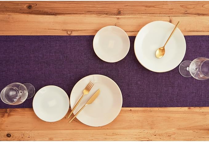 Solino Home Linen Table Runner 144 Inches Long - Athena, 100% Pure Linen Grape 14 x 144 Inch Table Runner for Dining, Valentines, Spring, Easter