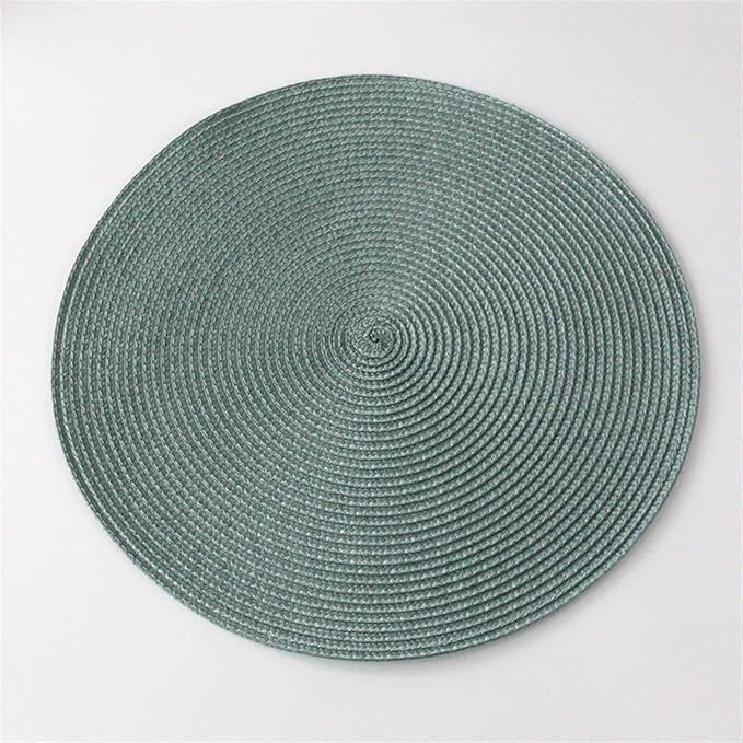 4PCS Round Woven Non-Slip Kitchen Placemat Non Slip Table Mat Kitchen Accessories Decoration Home Pad Coaster(Light Green)
