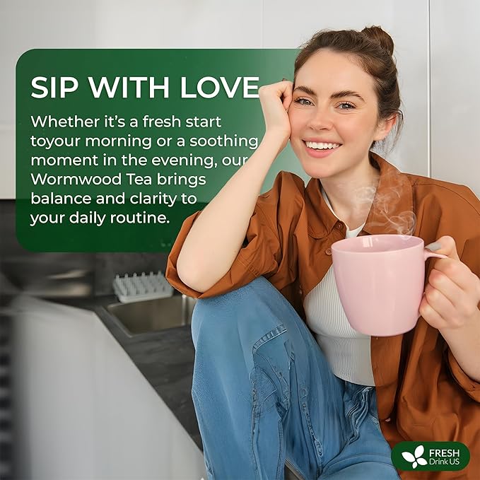 FreshDrinkUS, Premium Wormwood Tea - 135 Tea Bags - Handcrafted Herbal Blend, Caffeine-Free – Smooth Taste & Naturally Refreshing.