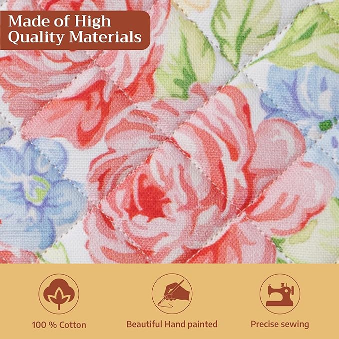 Maison d' Hermine Pot Holders 100% Cotton Heat Resistant Potholders 8" x 8" Hot Pads with Loop BBQ, Cooking, Baking, Grilling, Kitchen, Handling Hot Pans Spring/Summer (Pack of 1,Vintage Floral)