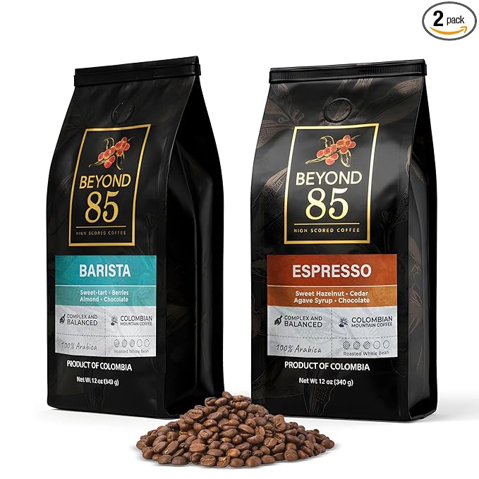 Beyond 85 Colombian Coffee Bundle – Espresso & Barista Whole Bean Dark Roasts (2 x 340g) – Bold, Smooth, Rich Flavors for Espresso, Drip & French Press Brewing