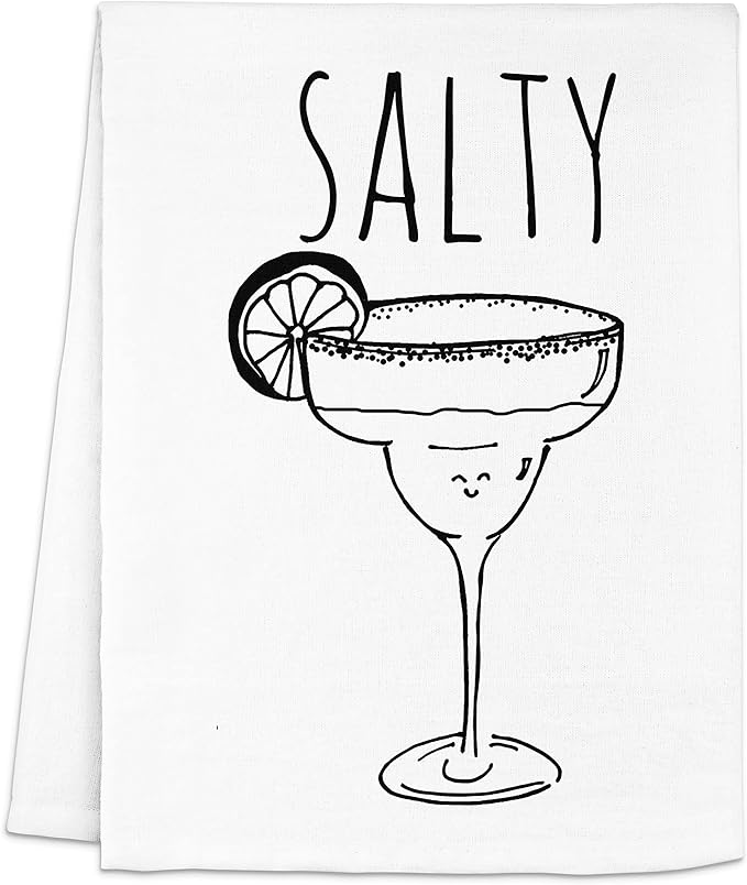 Funny Dish Towel, Salty, Flour Sack Kitchen Towel, Sweet Housewarming Gift, Farmhouse Kitchen Decor, White or Gray (White)