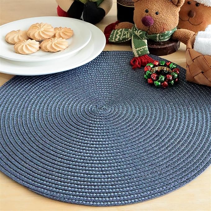 4PCS Round Woven Non-Slip Kitchen Placemat Non Slip Table Mat Kitchen Accessories Decoration Home Pad Coaster(Green)