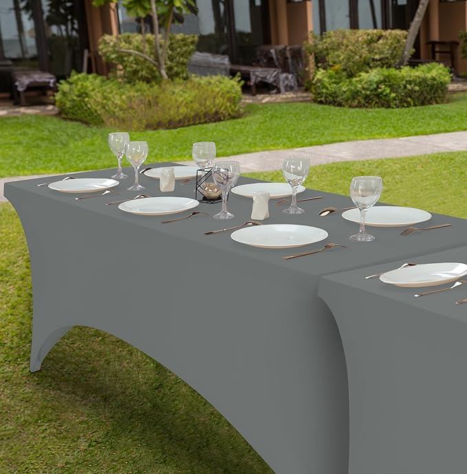 Utopia Kitchen Spandex Tablecloth 1 Pack [6FT, Grey] Tight, Fitted, Washable and Wrinkle Resistant Stretch Rectangular Patio Table Cover for Event, Wedding, Banquet & Parties [72Lx30Wx30H Inch]