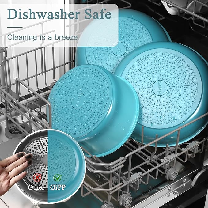 GIPP 5pcs Pots and Pans Set Non Stick, Nonstick Cookware Set Detachable Handle,Ceramic Pots for Cooking Non Stick with Removable Handle, RV Cookware Set, Light Blue Gradient
