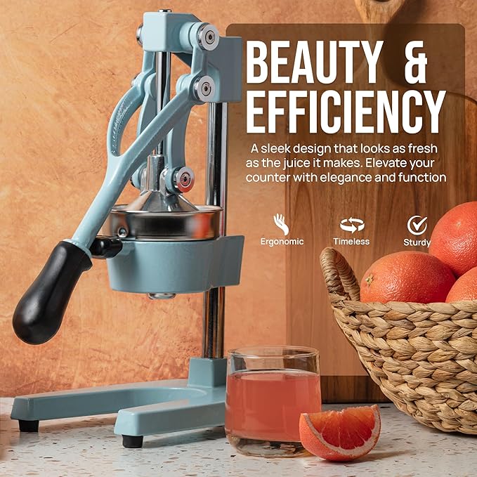 Zulay Kitchen Cast-Iron Orange Juice Squeezer - Heavy-Duty, Easy-to-Clean, Professional Citrus Juicer - Durable Stainless Steel Lemon Squeezer - Sturdy Manual Citrus Press & Orange Squeezer (Blue)