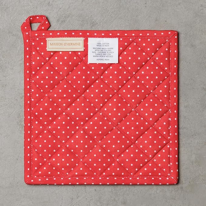 Maison d' Hermine Pot Holders 100% Cotton Heat Resistant Potholders 8" x 8" Hot Pads with Loop BBQ, Cooking, Baking, Grilling, Kitchen, Handling Hot Pans Spring/Summer (Pack of 1,Vintage Floral)