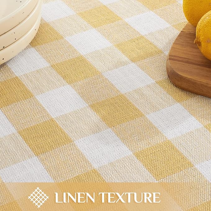 Softalker Checkered Tablecloth Rectangle, Outdoor Linen Cotton Gingham Table Cloth with Tassel, Heavy Duty Wrinkle Free Buffalo Plaid Table Cover for Kitchen Dining Home Party - 55 x 84 Inch, Yellow
