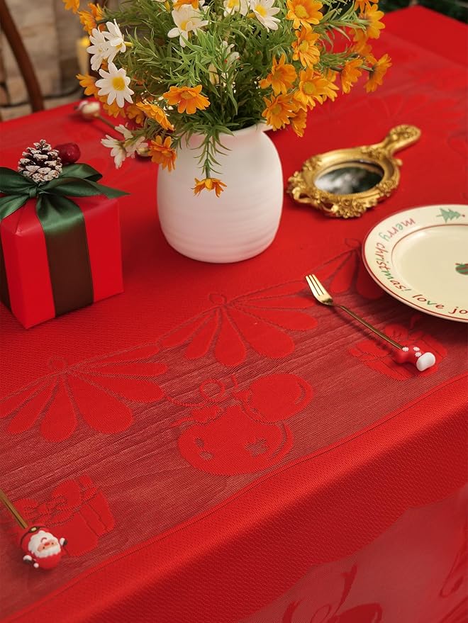 Jayla Christmas Red Lace Tablecloth, Vintage Red Lace Rectangular Tablecloth for Party Picnic Dinner Decor, 60 x 88 Inches