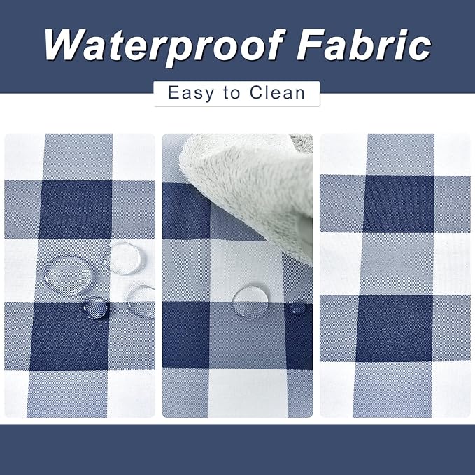 Hiasan Buffalo Plaid Table Runner, Classic Farmhouse Tabletop Collection, Waterproof Table Runner for Kitchen Dining, Banquet, Restaurant, Outdoor Use, 14W x 72L, Navy Blue and White, 1 Piece