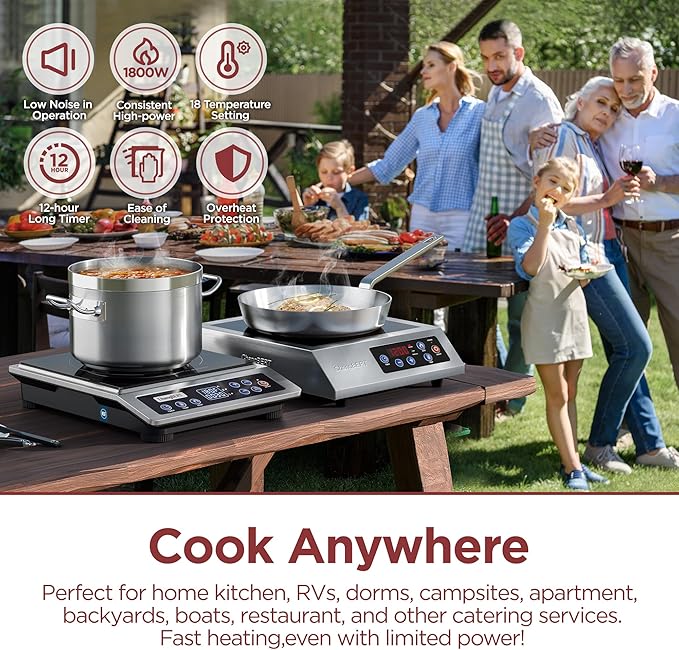 ChangBERT Portable Induction Cooktop Enhanced Version, One-Click Max Power 1800W Large Heating Coil Burner, Precise Temperature Control, NSF Certified, Low Noise Hot Plate for Home & Commercial