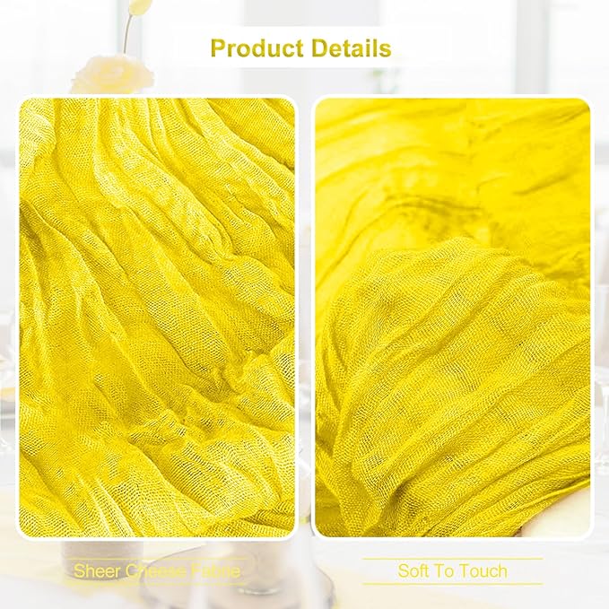 1 Pack Yellow Cheesecloth Table Runner 35x120 Inch 10Ft Rustic Gauze Cheese Cloth Table Runner Sheer Cheesecloth Table Runners for Wedding Party Bridal Shower Decoration