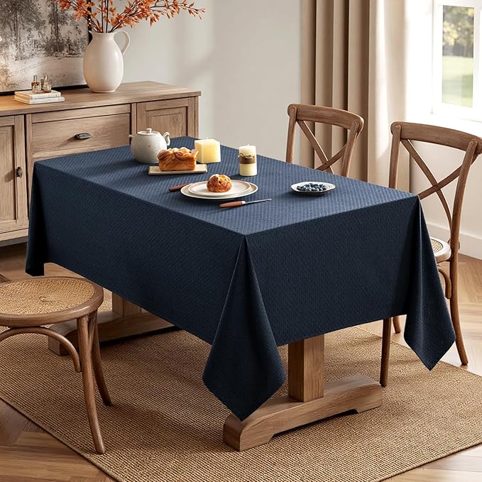 MIULEE Navy Linen Cotton Table Cloth Rectangle Tablecloth Waterproof Spillproof Cross-Star Textured Table Cltoth Decorative Farmhouse Style for Dining Party Weddings 60x120 Inch