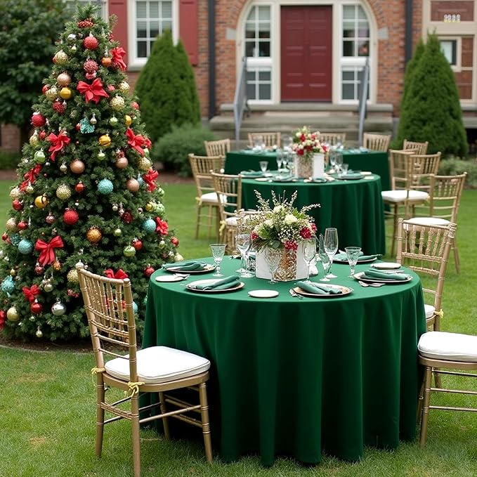 sancua Round Tablecloth 108 Inch Diameter, 8 Pack Hunter Green, Circle Polyester Fabric Table Cloth for Chiristmas Party Reception Banquet Birthday, Washable Formal Table Cover(Fit 42-96 Inch Tables)