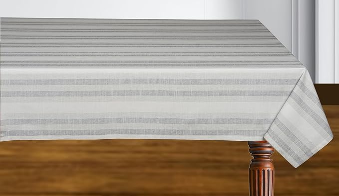 Urban Villa Tablecloth Curtis Stripes Table Cloth Tabletop Cover Kitchen Dining Tablecloth 100% Cotton Great Parties Wedding Holiday Rectangle 60X102 Inches 8-10 Seats Table Cloth - Ivory Stripes