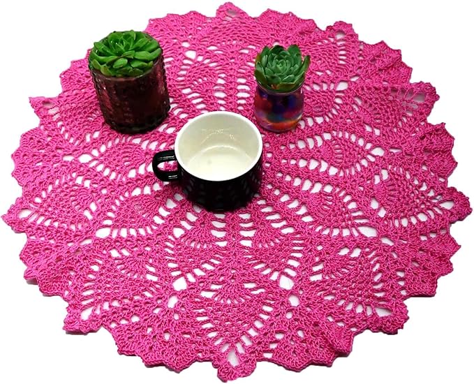 BIBITIME Lace Tablecloth Doily Handmade Crochet Placemat Women Vase Mat Kitchen Table Runner (1PC- 18 in to 20 in, Rose)