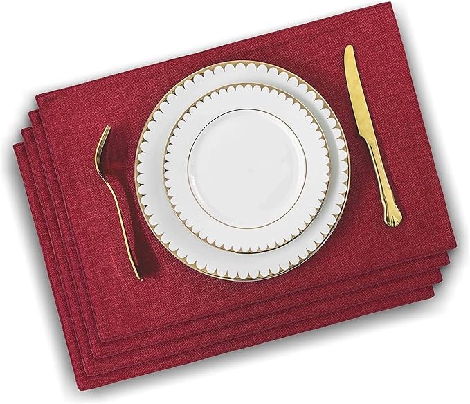 Non-Slip Placemats Woven Blue Set of 4/6 Pieces Heat Dining for Kitchen Washable Table Mat(Red 4 Pieces)