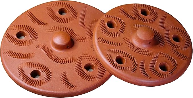 Terracotta Weighted Plate for Grape Leaf Roll Dolma Dolmades Tolma Warak Enab - PACK of 2 - Perfect Tool for Stuffed Dishes! - IMPROVED SPECIAL EDITION