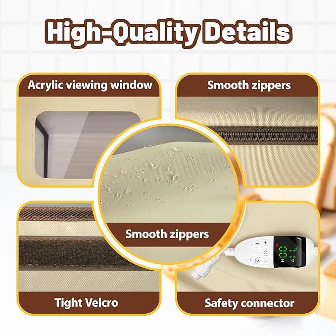 Foldable Bread Proofing Box with 3-Sided Even Heating, 68–131°F Precise Temp Control & 99H Timer, Large Capacity Sourdough & Dough Proofer for Home Baking, Pizza, Yogurt, with Metal Rack