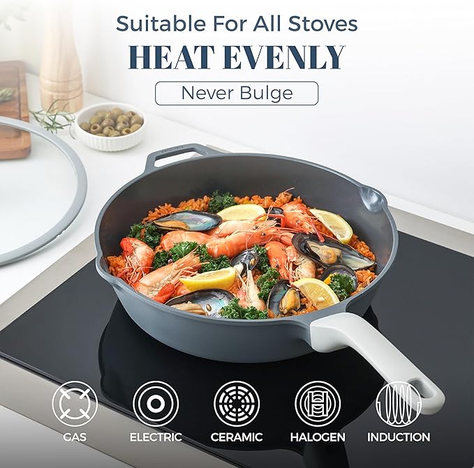PRICUSIS Nonstick Ceramic Sauté Pan with Lid (3.2 qt, 10 inch), Toxin-Free Deep Frying Pan, Versatile Non Stick Frying Pan, Skillet, PTFE, PFOA & PFAS Free, Compatible with All Stovetops.