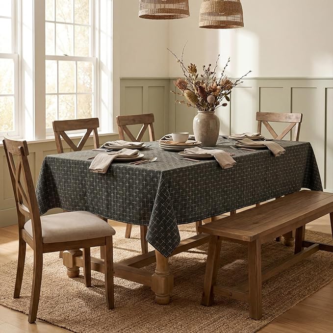 Horaldaily Taupe Rectangular Table Cloth, Cross-Star Solid Textured Embroidery Tablecloth, Wrinkle Free Washable 52×70 Inch Table Cover for Kitchen, Party, Wedding, Picnic, Outdoor