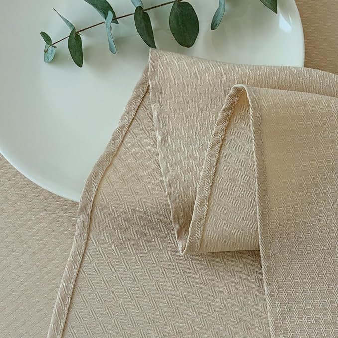 maxmill Round Weaved Texture Design Tablecloth Spill-Proof Wrinkle Free Soft Washable Table Cloth for Circular Table Cover, for Dining Room Buffet Banquet Parties Holiday Dinner, 90 Inch Natural