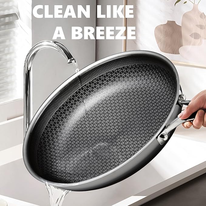 Non Stick Frying Pans 12 inch, Hybrid Improved Version Frying Pans Nonstick with Lid,non stick Stainless Steel Skillets, Dishwasher and Oven-Safe Chef Pan, PFOA Free Cookware