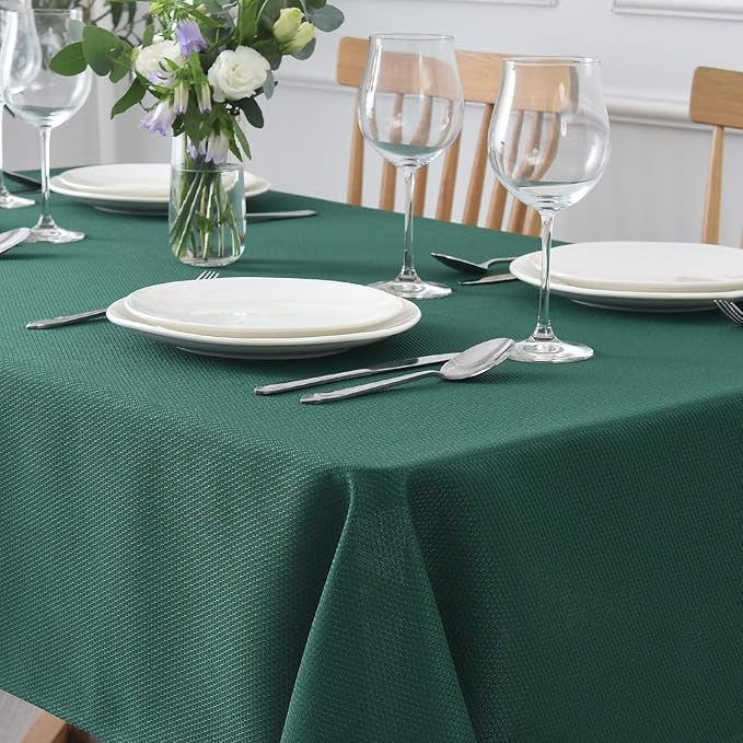 maxmill Jacquard Tablecloth Stain Resistant Waterproof Wrinkle Resistant Spillproof Washable Soft Textured Table Cloth for Dining Room, Indoor and Outdoor Use, Rectangle 60 x 140 Inch, Hunter Green