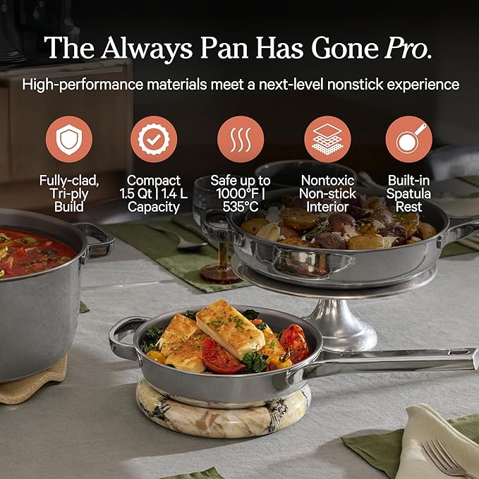 Our Place Mini Titanium Pro Cookware Duo | 6-Piece Tri-Ply Titanium Cookware Set with Always Pan Pro & Perfect Pot Pro | Non-Toxic No-Coating Nonstick | Induction & Oven-Safe up to 1000°F | Chrome