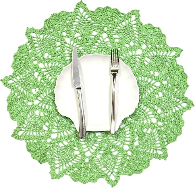 BIBITIME Lace Tablecloth Doily Handmade Crochet Placemat Women Vase Mat Kitchen Table Runner (1PC- 18 in to 20 in, Apple Green)
