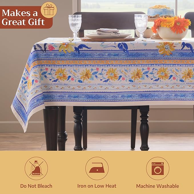 Maison d' Hermine Table Cloth Rectangle Table 100% Cotton 54 x 72 Inches Tablecloth Reusable Decorative for Dining Room Farmhouse Home Valentines Day Decorations Spring Summer - Girassol