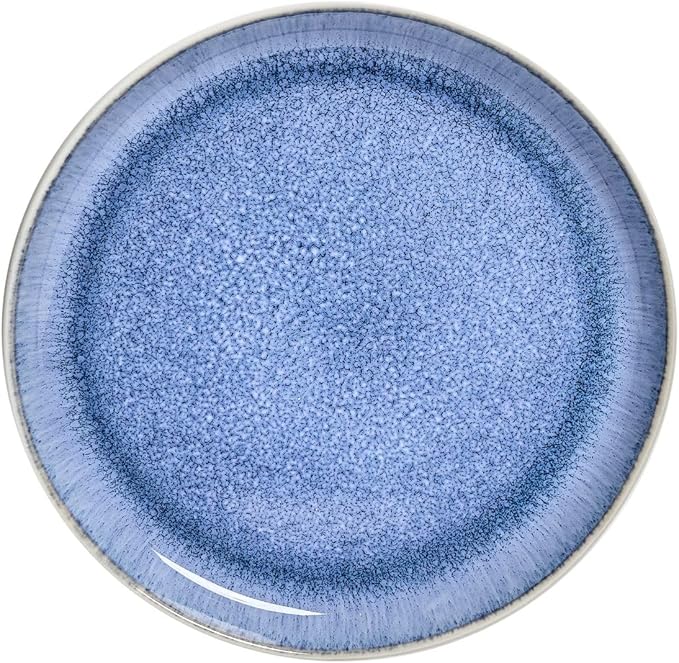 Sango 12-Piece Stoneware Dinnerware Set for 4, Light Blue Reactive Glaze on White Plates and Bowls Sets, Kitchen Ceramic Dish Set, Modern Dishes for Everyday Dining, Microwave & Dishwasher Safe, Cove