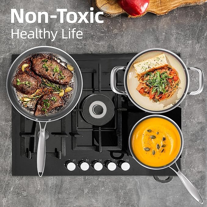 COOKER KING Stainless Steel Pans Set of 3 (8+10+12 Inch), Nonstick Frying Pans, Induction Pan Set, Chef's Pan, Skillets Dishwasher & Oven Safe, Stay-Cool Handles, Compatible with All Cooktops