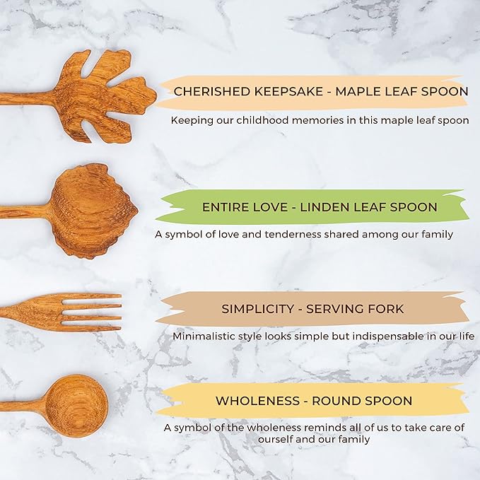 JABIHOME 4 Wooden Spoons and Forks Set, Valentines Hostess Gifts for Women, Couple Cooking Gifts for Women, Handmade Gifts, Nana Gifts