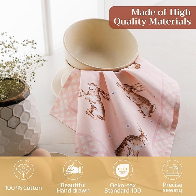 Maison d' Hermine Cloth Napkins Set of 4 100% Cotton Everyday Reusable Square Napkins Cloth Washable Dinner Party Wedding Restaurant Valentines Day Decorations Spring/Summer (Easter, 18" x 18")