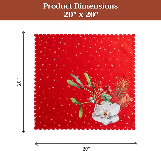 Maison d' Hermine Cloth Napkins Set of 4 100% Cotton for Thanksgiving Christmas Decorations Everyday Reusable Square Fall Napkins Cloth Washable Dinner Party (Noel, 20"x20")