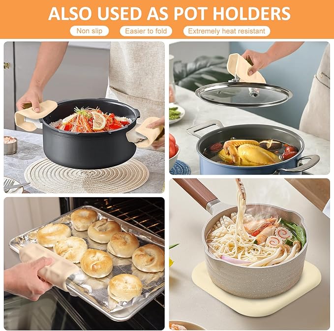 Silicone Trivets for Hot Pots and Pans, Pot Holders Hot Pads 6 Pack Silicone Mats for Kitchen Counter, Soft Durable Drying Mat, Jar Opener and Coasters (Apricot)