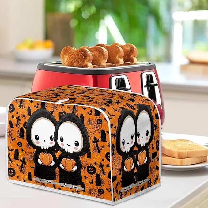 Doojoayie Cartoon Ghost Toaster Cover for Kitchen Small Appliance Bread Machine Protector Washable Oven Cover 2 Slice Kitchen Accessories Decorative Dust Protector