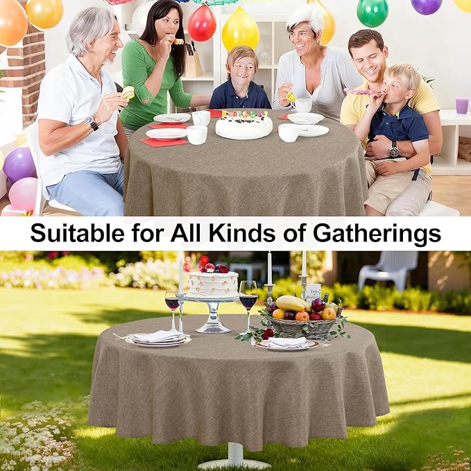 JIUZHEN Round Textured Table Cloth Linen Wrinkle Free Stain Resistant Farmhouse Decorative Circular Tablecloth for Kitchen, Dining, Party, Wedding, Outdoor Use (45 Inch Round,Khaki)