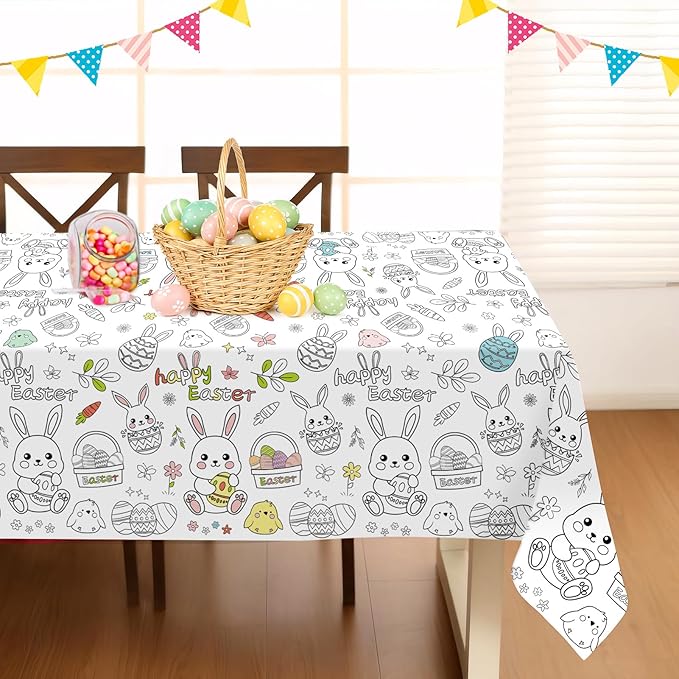 Childom 1 Pack Easter Coloring Tablecloth for Kids,Easter Crafts for Kids,54 x 108 Inch Disposable Paper Table Cover,Giant Coloring Poster for Children Gifts Games Activities Holiday Party Favors