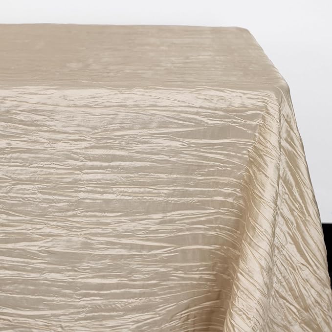 YOUR CHAIR COVERS - 90 x 156 inch Rectangular Crinkle Taffeta Tablecloth - Champagne, Rectangle Table Linens for 8 ft Rectangular Tables, Wedding Crushed Table Cloth
